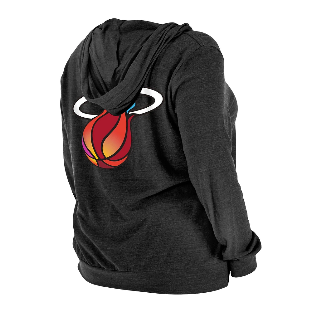 T-shirt à capuche manches longues bi-mélange New Era Miami Heat pour femme taille plus 2022/23 City Edition noir