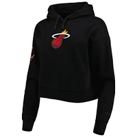 Women's Pro Standard Black Miami Heat Classic Fleece Cropped Pullover Hoodie