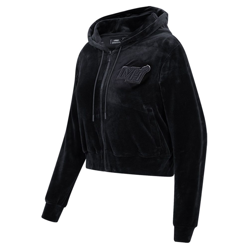 Women's Pro Standard Miami Heat Triple Black Velour Full-Zip Hoodie