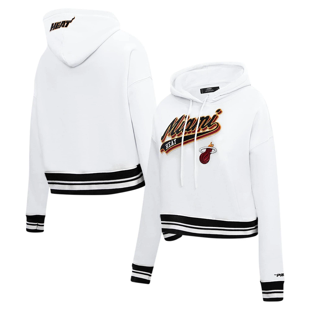 Women's Pro Standard White Miami Heat Script Tail Cropped Pullover Hoodie