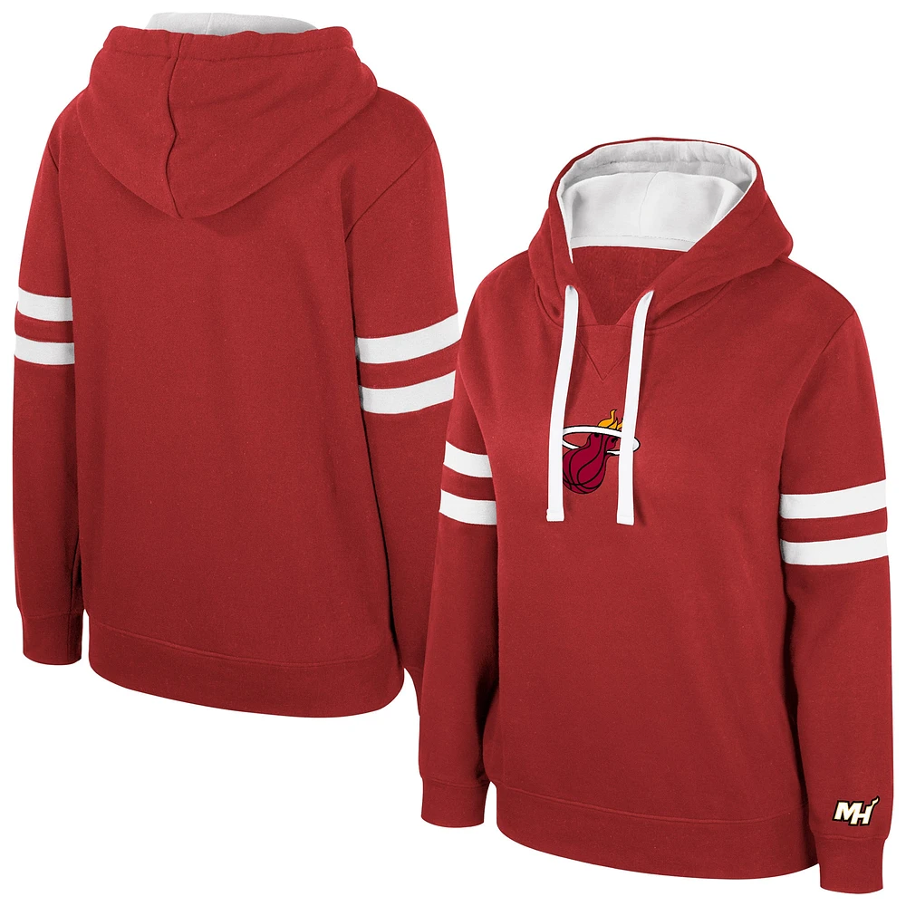 Women's Stadium Essentials Dark Red Miami Heat Road Game Pullover Hoodie