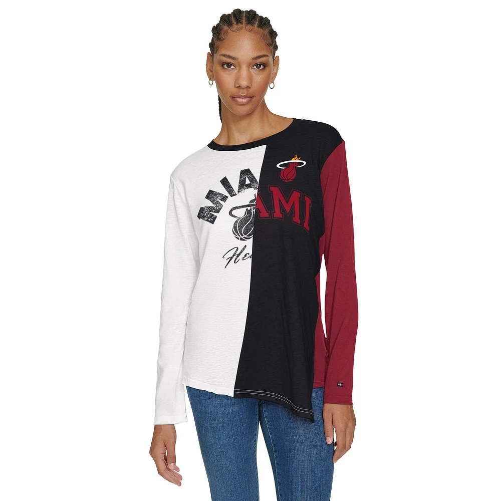 Women's Tommy Jeans White/Black Miami Heat Amelia Color Blocked Long Sleeve T-Shirt