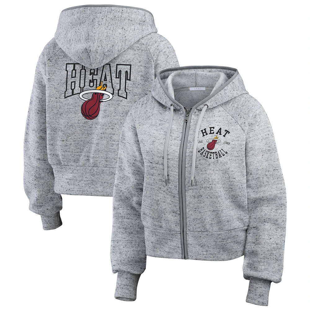 Sweat à capuche zippé intégral moucheté Miami Heat de WEAR by Erin Andrews pour femme, gris chiné