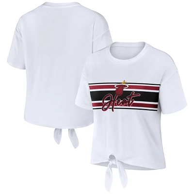 T-shirt blanc noué sur le devant WEAR by Erin Andrews pour femmes des Miami Heat