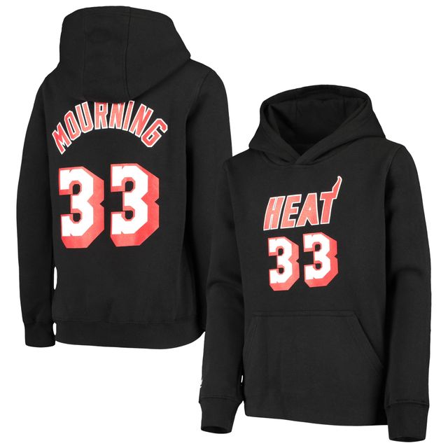 Chandail à capuchon avec nom et numéro Mitchell & Ness Alonzo Mourning Black Miami Heat Hardwood Classics pour jeune