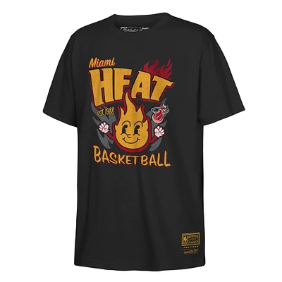 T-shirt noir rétro Mitchell & Ness pour jeunes avec inscription « Mascotte » des Miami Heat