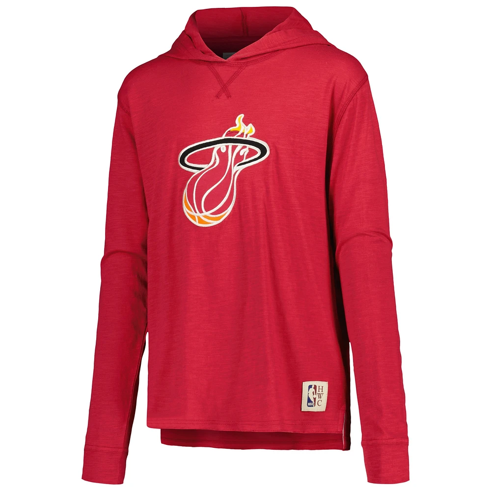 Youth Mitchell & Ness Red Miami Heat Hardwood Classics Legendary Slub Lightweight Pullover Hoodie