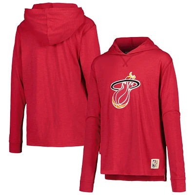 Youth Mitchell & Ness Red Miami Heat Hardwood Classics Legendary Slub Lightweight Pullover Hoodie