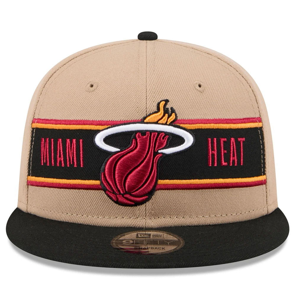 Casquette Snapback Miami Heat 2024 NBA Draft 9FIFTY New Era beige/noir pour jeune