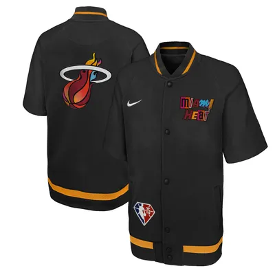 Miami Heat Nike Youth 2021/22 City Edition Therma Flex Ribbed Full-Snap Short Sleeve Jacket - Black