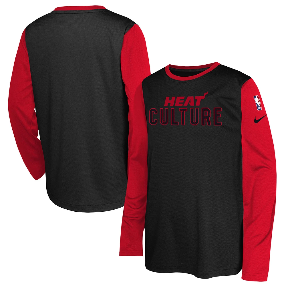 Youth Nike  Black Miami Heat 2024/25 City Edition Pregame Performance Long Sleeve Shooting T-Shirt