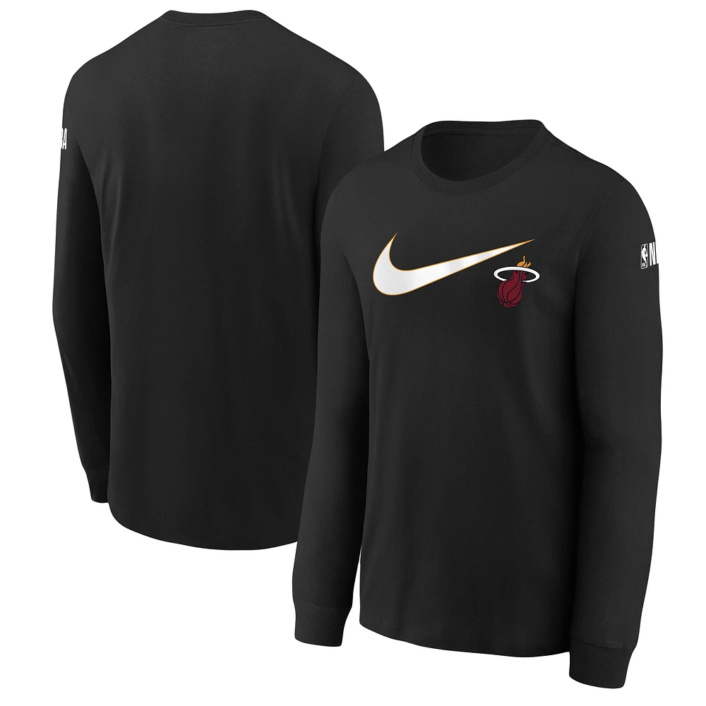 T-shirt à manches longues Nike Miami Heat Swoosh noir pour jeune