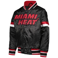 Veste universitaire noire à boutons-pression en satin pour jeunes Starter de Miami Heat Home Game