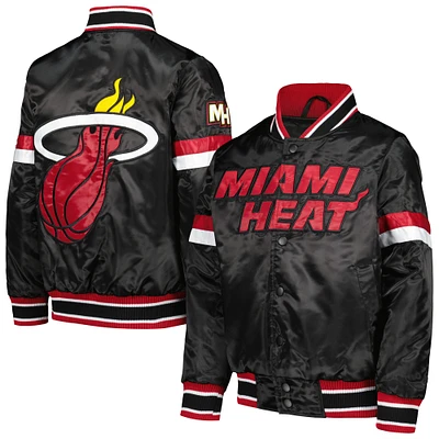 Veste universitaire noire à boutons-pression en satin pour jeunes Starter de Miami Heat Home Game