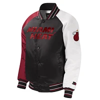 Youth Starter Black Miami Heat Raglan Full-Snap Varsity Jacket