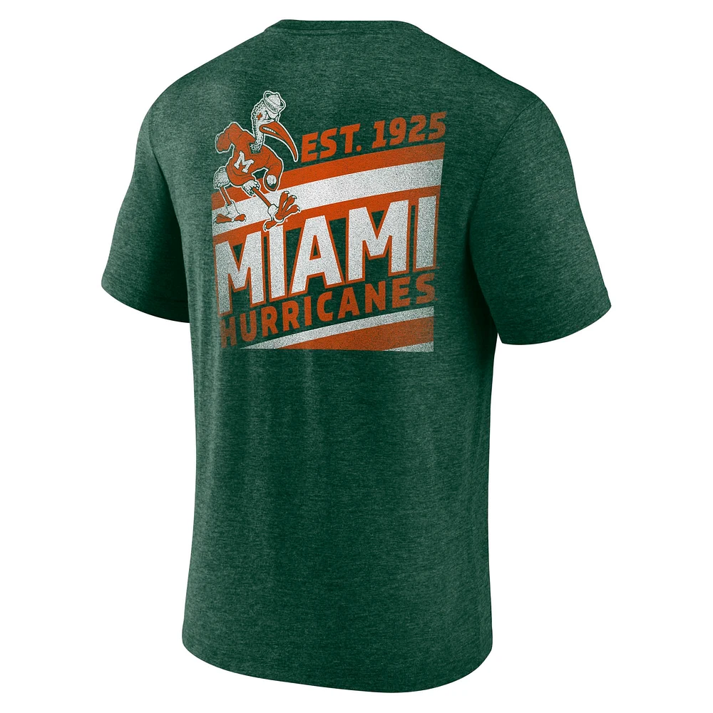 T-shirt Fanatics Heather Green Miami Hurricanes Ideal Faded Tri-Blend