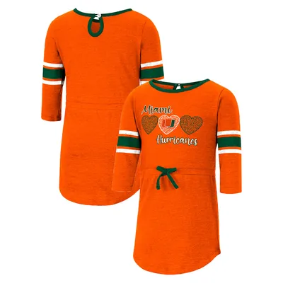 Miami Hurricanes Colosseum Girls Toddler Poppin Sleeve Stripe Dress - Heathered Orange