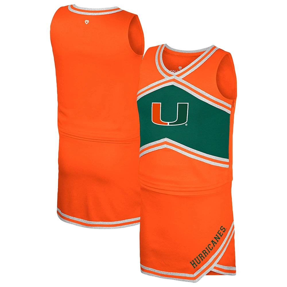 Ensemble haut et jupe de pom-pom girl orange Miami Hurricanes du Colosseum pour filles