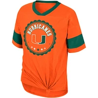 T-shirt Tomika à col en V noué sur le devant pour filles Colosseum Orange Miami Hurricanes