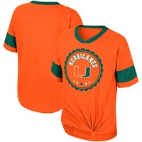 T-shirt Tomika à col en V noué sur le devant pour filles Colosseum Orange Miami Hurricanes
