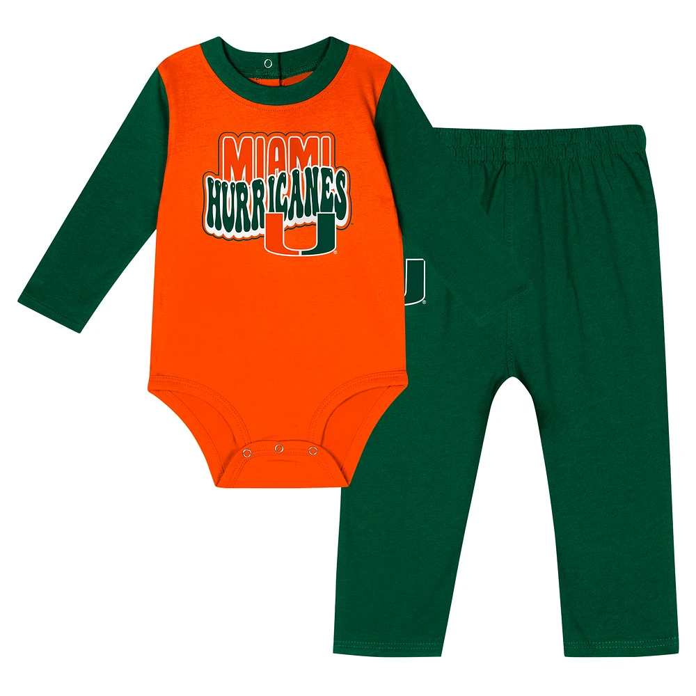 Ensemble body et pantalon à manches longues pour bébé Hunter Green Miami Hurricanes Double Up