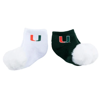 Lot de deux paires de chaussettes à pompon ZooZatz Miami Hurricanes pour bébé