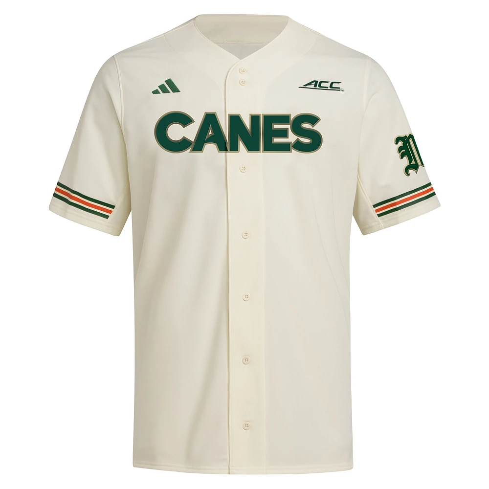 Maillot de baseball réplique adidas pour homme couleur crème Miami Hurricanes