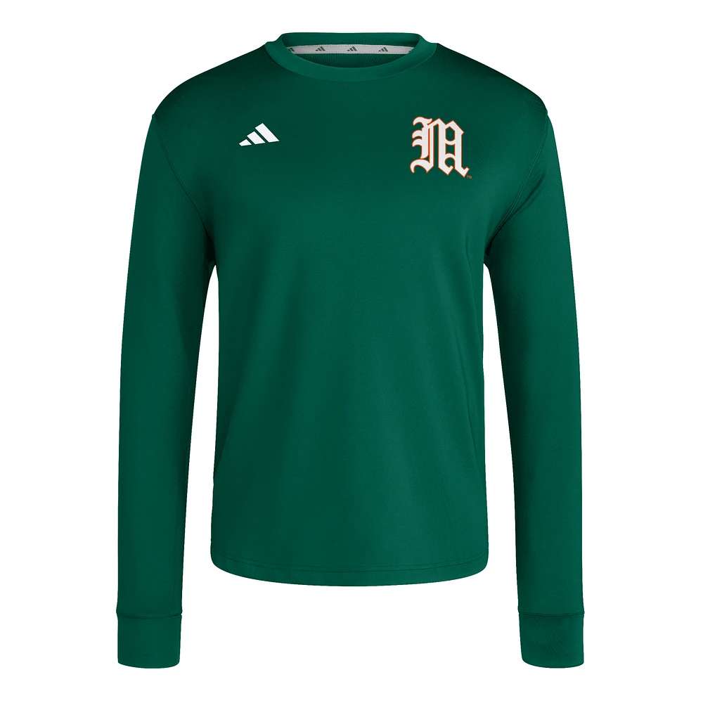 Men's adidas  Green Miami Hurricanes Dugout Pullover Sweatshirt