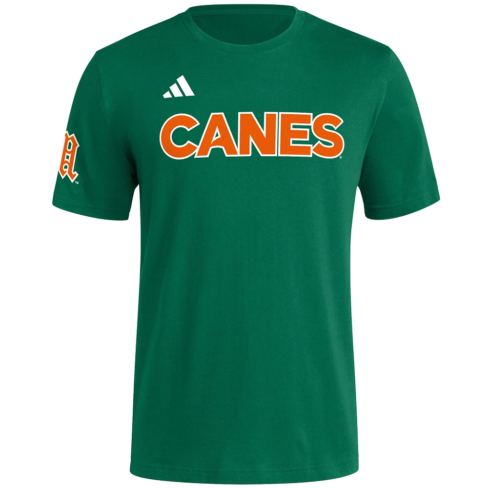 T-shirt adidas vert Miami Hurricanes Fresh Wordmark pour homme