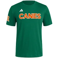 T-shirt adidas vert Miami Hurricanes Fresh Wordmark pour homme