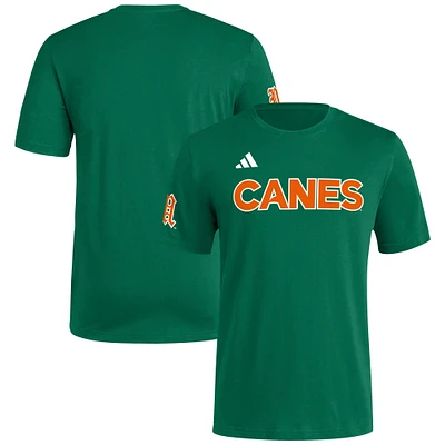 T-shirt adidas vert Miami Hurricanes Fresh Wordmark pour homme