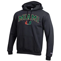 Sweat à capuche noir Champion pour homme avec logo Arch Over des Miami Hurricanes