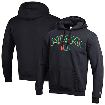 Sweat à capuche noir Champion pour homme avec logo Arch Over des Miami Hurricanes
