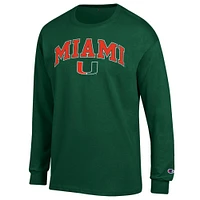 T-shirt à manches longues pour homme Champion Green Miami Hurricanes Arch Over Logo
