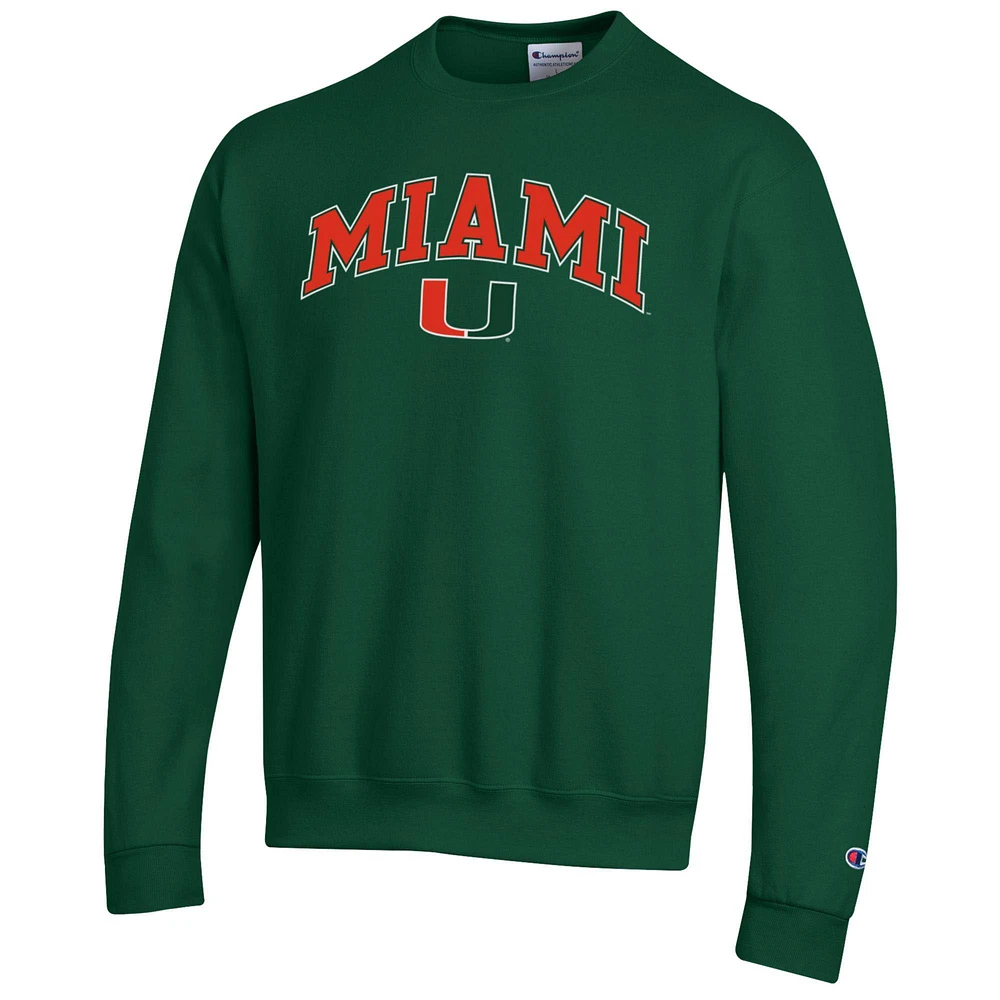 Sweat-shirt à capuche avec logo Arch Over des Miami Hurricanes pour homme, vert champion