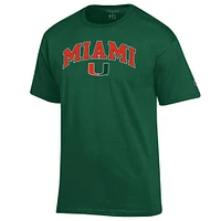 T-shirt vert Champion pour homme avec logo Arch Over des Miami Hurricanes