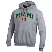 Sweat à capuche logo Arch Over Champion gris chiné pour homme des Miami Hurricanes