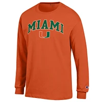 T-shirt à manches longues orange Champion Miami Hurricanes pour homme avec logo Arch Over