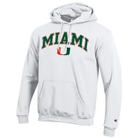 Sweat à capuche blanc Champion pour homme avec logo Arch Over des Miami Hurricanes