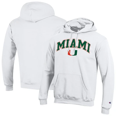 Sweat à capuche blanc Champion pour homme avec logo Arch Over des Miami Hurricanes