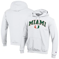 Sweat à capuche blanc Champion pour homme avec logo Arch Over des Miami Hurricanes