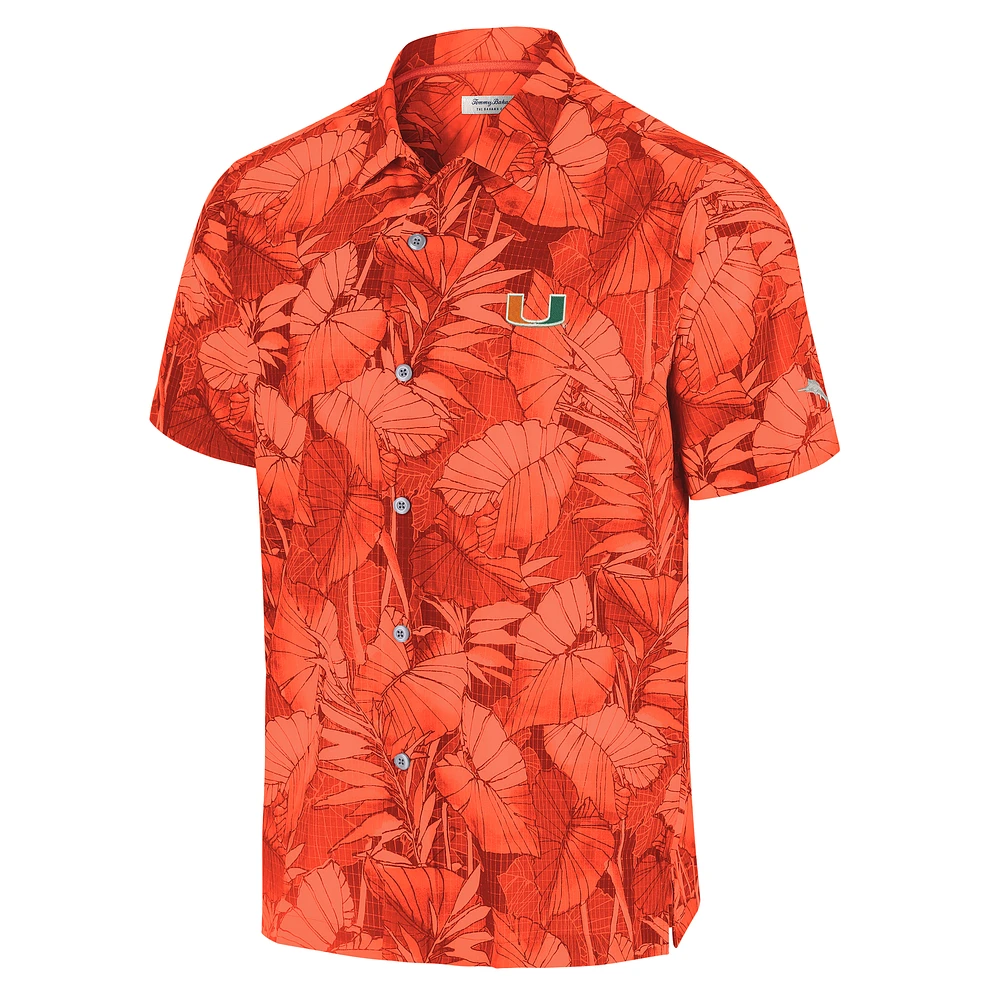 Men's Tommy Bahama  Orange Miami Hurricanes Coast Nuevo Fronds Camp Button-Up Top