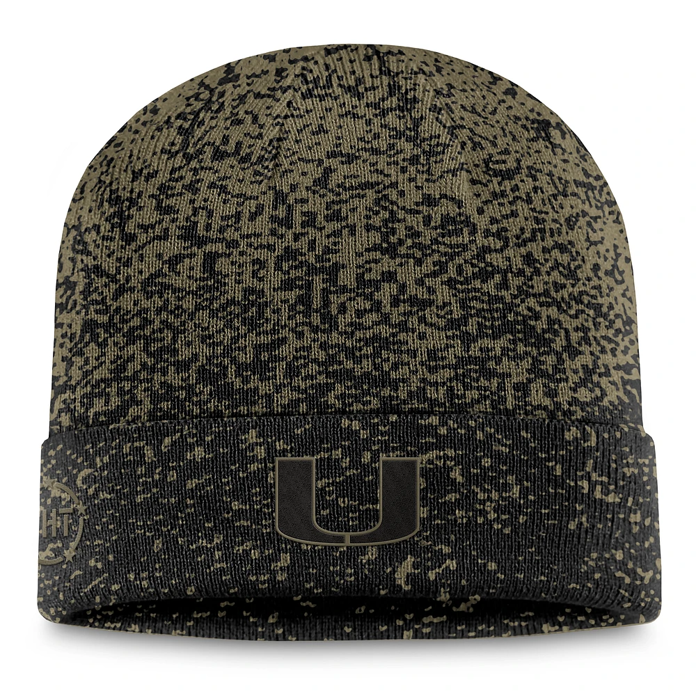 Men's Top of the World  Olive/Black Miami Hurricanes Cuffed Knit Two-Tone Hat