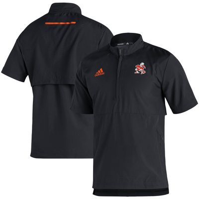 Men's adidas Black Miami Hurricanes 2021 Sideline AEROREADY Short Sleeve Quarter-Zip Jacket