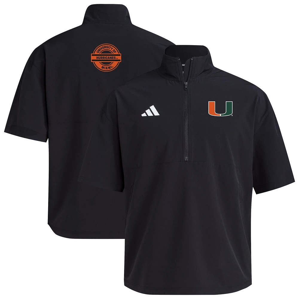 Veste d'entraînement à manches courtes et demi-zip adidas noire Miami Hurricanes 2024 pour homme