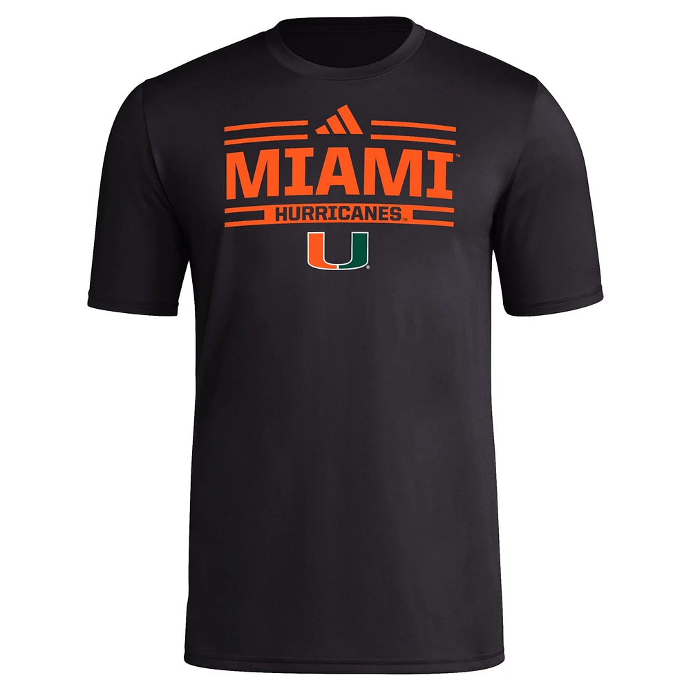 T-shirt d'avant-match adidas Miami Hurricanes Strategy pour homme noir