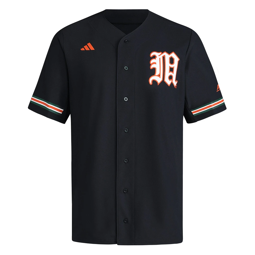 Men's adidas  Black Miami Hurricanes V-Neck Baseball Jersey