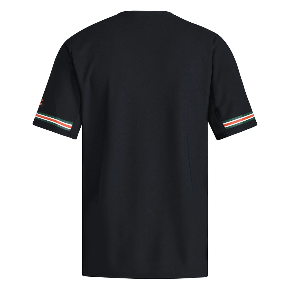 Men's adidas  Black Miami Hurricanes V-Neck Baseball Jersey