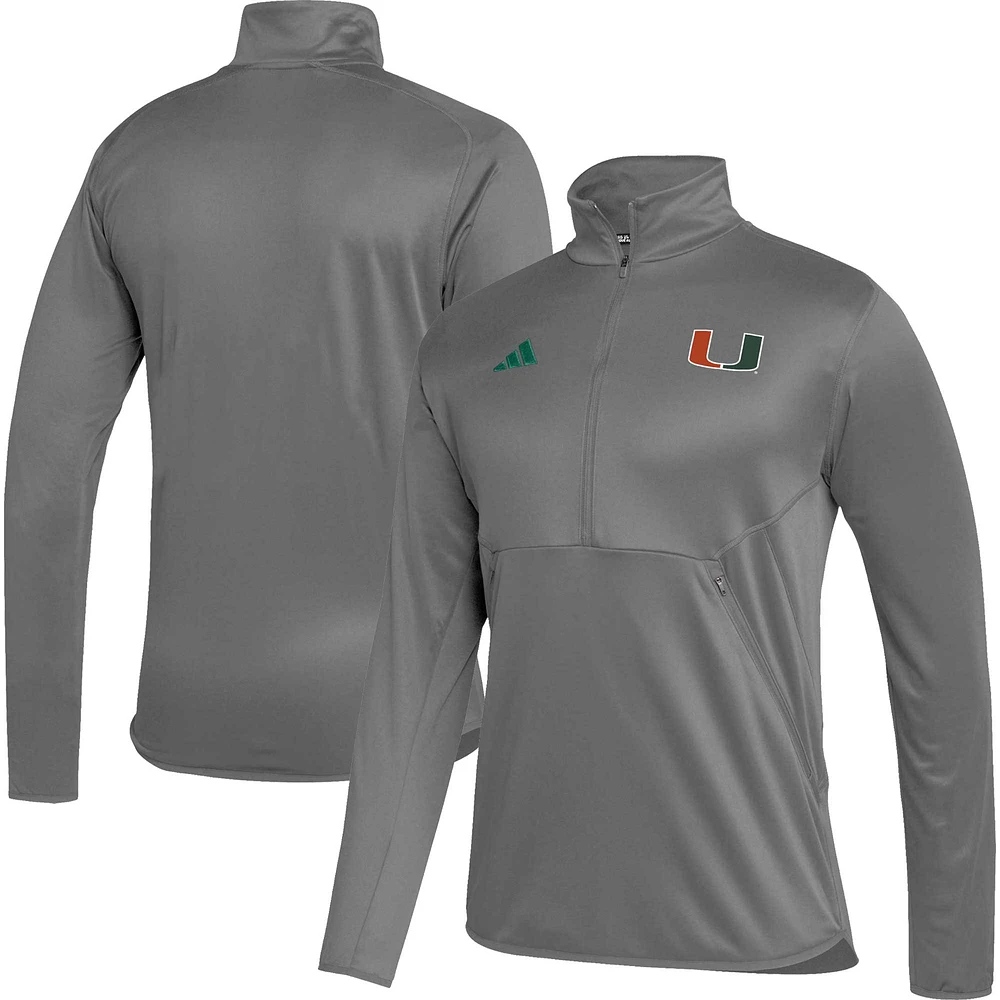 Men's adidas Miami Hurricanes 2023 Sideline AEROREADY Half-Zip Top