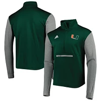 Haut à demi-zip adidas pour hommes, vert/gris chiné, Miami Hurricanes Team AEROREADY